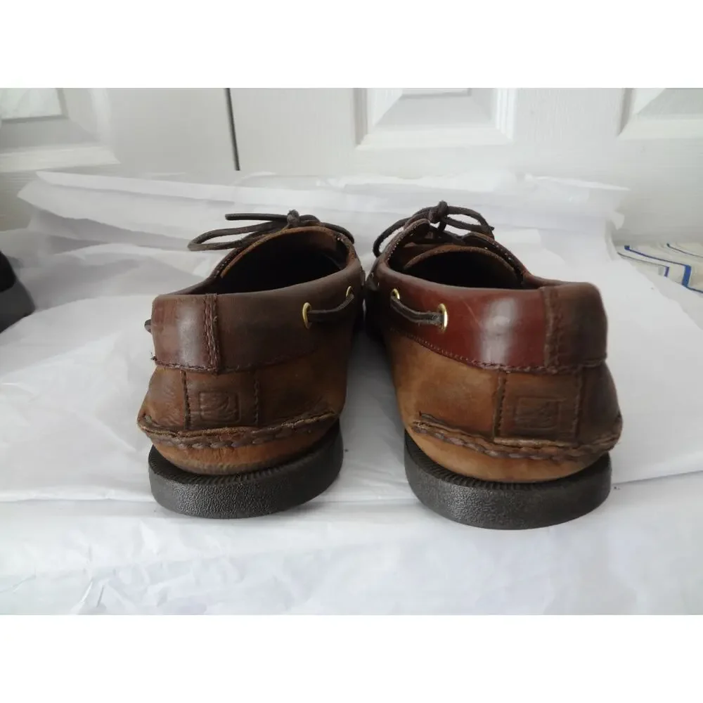 Sperry Top Sider Dark Brown Nubuck Leather Loafer Boat Mens 11W Wide Moc 2 Eye